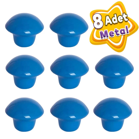 8 Adet Mavi Mantar Düğme Kulp Çocuk Bebek Mobilya Çekmece Dolap Kapak Kulbu Metal Kulp Aksesuarları Vidalı ürün görseli 1