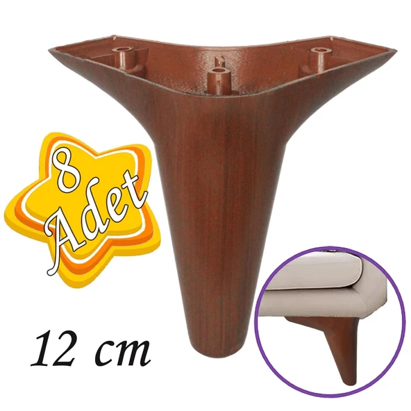 8 Adet Zelve 12 cm Ceviz Ahşap Desenli Lüx Mobilya Kanepe Sehpa Ünite Koltuk Ayağı Baza Ayak ürün görseli 1