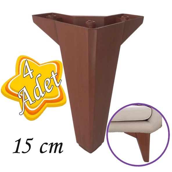 4 Adet Serdivan 15 cm Ceviz Ahşap Desenli Lüx Mobilya Kanepe Sehpa Ünite Koltuk Ayağı Baza Ayak ürün görseli 1