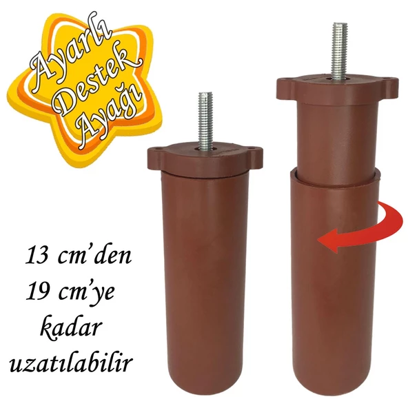 Ayarlı Destek Ayağı 13 x 19 cm Kahverengi Gizli Ayak M8 Civatalı İncediş Mobilya Kanepe Baza Koltuk ürün görseli 1