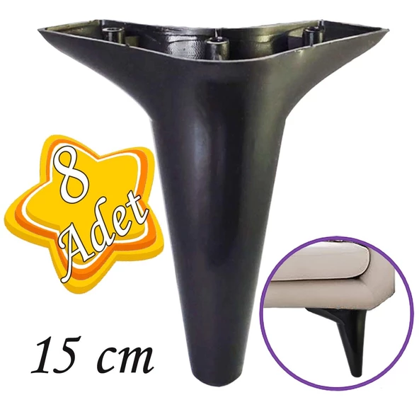 8 Adet Zelve 15 cm Siyah Lüx Mobilya Kanepe Sehpa Ünite Koltuk Ayağı Baza Ayak ürün görseli 1