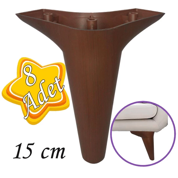 8 Adet Zelve 15 cm Ceviz Ahşap Desenli Lüx Mobilya Kanepe Sehpa Ünite Koltuk Ayağı Baza Ayak ürün görseli 1