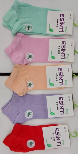 ESİNTİ BAYAN BAMBU PATİK PASTEL RENKLİ ÇORAP 6 ADET - Resim 2