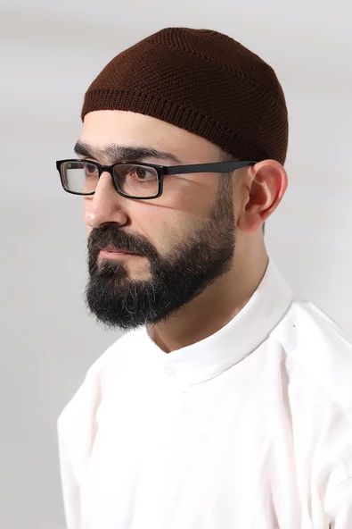 Kahve Süper Namaz Dantel Detaylı Örme Orlon Namaz Takkesi ürün görseli 1