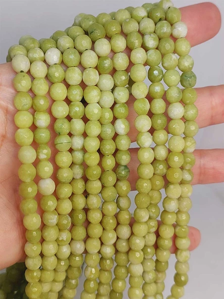 Peridot (Zebercet) Taşı Açık Renk Yeşil-Beyaz Faset Kesim Dizi 6mm (45950) ürün görseli 1