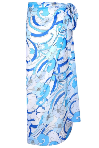 Peraluna AZUL PAREO Çiçekli Dalga Desen 140X140 CM Şifon Pareo & Eşarp - Mavi ürün görseli 1