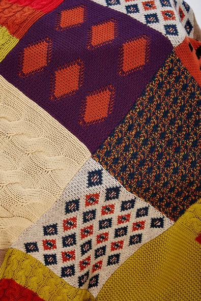 Peraluna Pamuklu Çift Kişilik Patch Battaniye - MULTI RENK - Resim 6