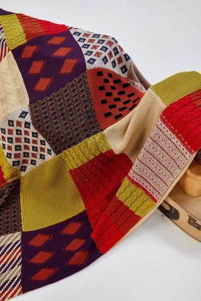 Peraluna Pamuklu Çift Kişilik Patch Battaniye - MULTI RENK - Resim 5