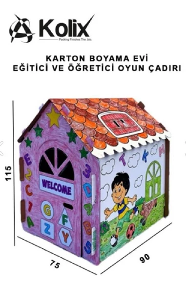 KOLİX Büyük Boy Xxl Karton Boyama Evi Eğitici Ve Öğretici Oyun Evi Oyun Çadırı ürün görseli 1