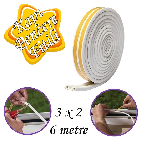 3x2=6 Metre Kapı Pencere Bandı Beyaz Fitili Yapışkanlı Soğuk Izolasyon Bant ürün görseli 1