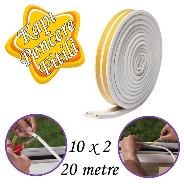 10x2=20 Metre Kapı Pencere Bandı Beyaz Fitili Yapışkanlı Soğuk Izolasyon Bant ürün görseli 1