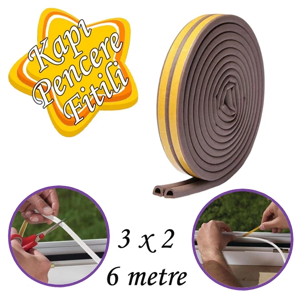 3x2=6 Metre Kapı Pencere Bandı Kahverengi Fitili Yapışkanlı Soğuk Izolasyon Bant ürün görseli 1