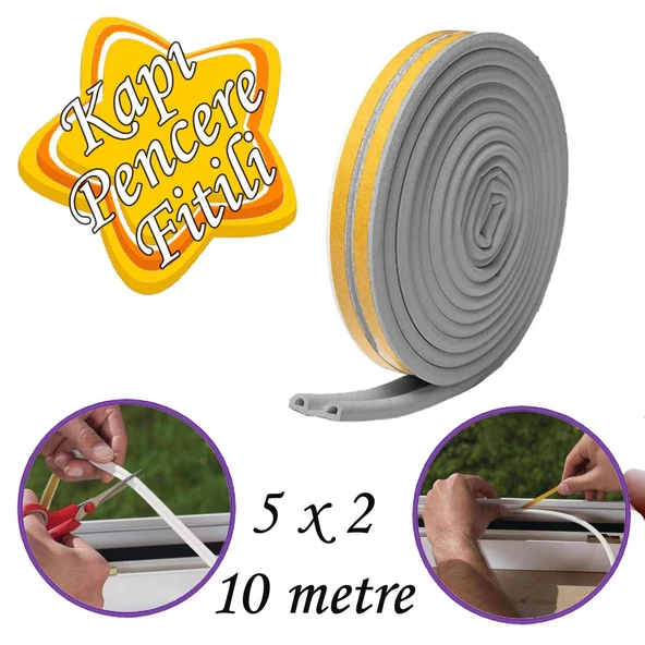 5x2=10 Metre Kapı Pencere Bandı Gri Fitili Yapışkanlı Soğuk Izolasyon Bant ürün görseli 1