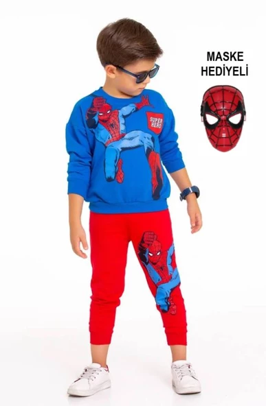 Erkek Çocuk Spiderman Baskılı İkili Takım(Maske Hediyeli) ürün görseli 1