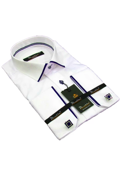 Bordo Bieli Beyaz Micro Kumaş Kol Düğmeli Slim Fit Erkek Gömlek - 216-3 ürün görseli 1