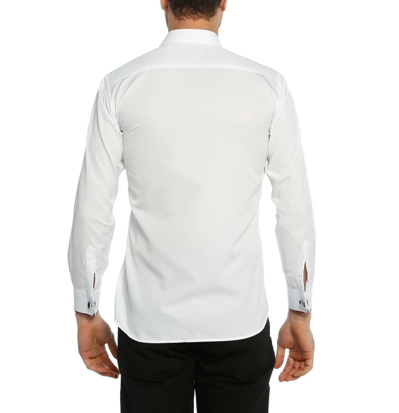 Bordo Bieli Beyaz Micro Kumaş Kol Düğmeli Slim Fit Erkek Gömlek - 216-3 ürün görseli 1
