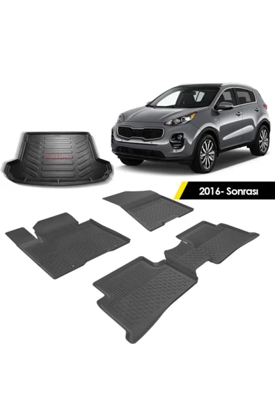Kia Sportage 2016-2020 4.5D Havuzlu Paspas ve Rİzline 3D Bagaj Havuzu Siyah ürün görseli 1