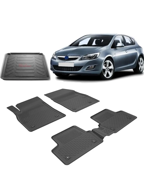 Opel Asta J Sedan 2009-2019 4.5D Sahler Paspas ve Rizline 3D Bagaj Havuzu Siyah ürün görseli 1