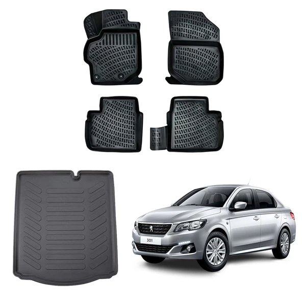 Peugeot 301 2012+ Rizline 3D Havuzlu Paspas ve Bagaj Havuzu Siyah ürün görseli 1