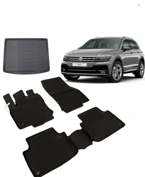 Volkswagen Tıguan 2016+ 4.5D Havuzlu Paspas ve Rizline 3D Bagaj Havuzu Siyah ürün görseli 1