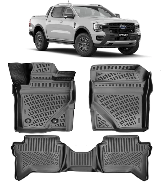 Rizline Ford Ranger 2023+ 3D Havuzlu Paspas Siyah ürün görseli 1