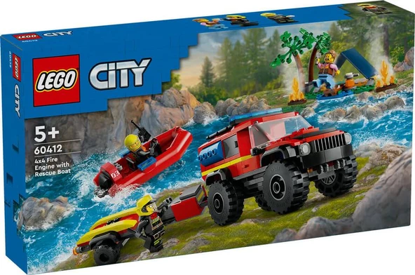 LEGO City 60412 4x4 Fire Truck with Rescue Boat ürün görseli 1
