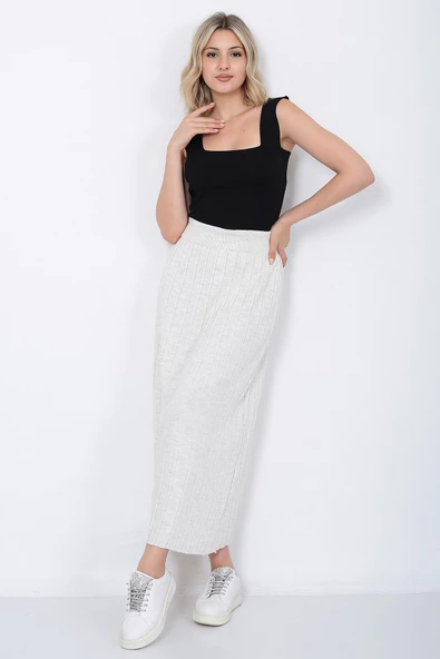Kadın Triko Etek Oversize Taş Renk - Resim 4