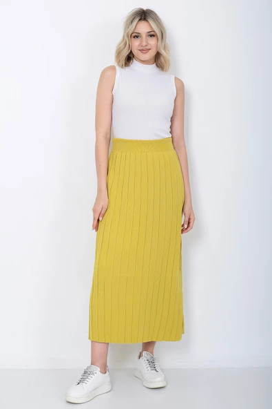 Kadın Triko Etek Oversize Hardal ürün görseli 1