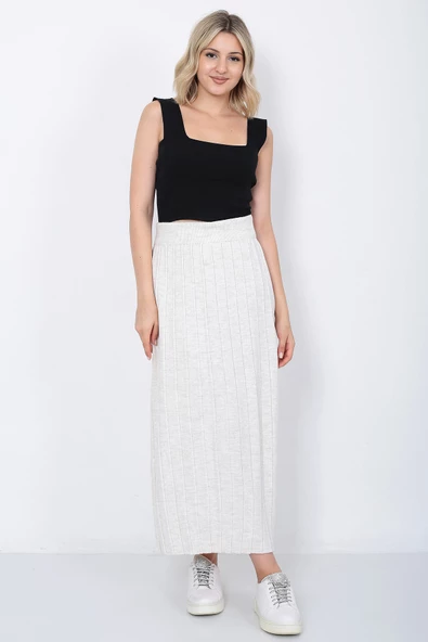 Kadın Triko Etek Oversize Taş Renk - Resim 2
