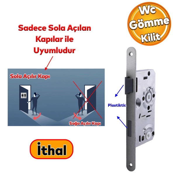 Kapı PVC Ahşap WC Banyo Gömme Sağ Kilit Gövde Kilidi Silindirsiz Barelsiz Kilitli Kapılar İçin ürün görseli 1