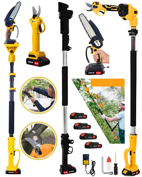 Wacker Pro Germany 2400 Wf Yellow 4 ADET Akülü Dal Budama + Bağ Makası Akülü 2.7 Metre Teleskopik Hediyeli ürün görseli 1