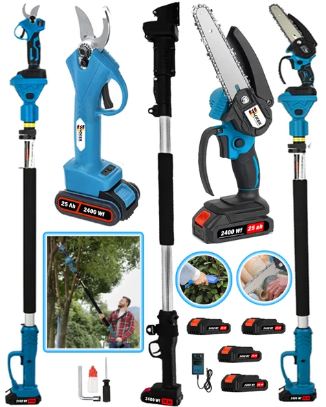 Wacker Pro Alman 4 ADET Akülü Blue 2400 Wf Bağ Makası + Dal Budama + 2.7 Metre Teleskopik Hediyeli ürün görseli 1