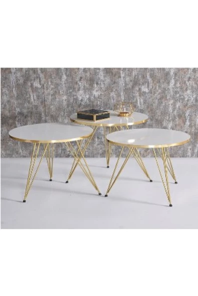Zigon Sehpa Gold Beyaz Tel Ayak - Resim 3