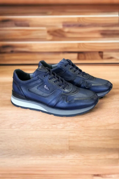 Hakiki Deri Ayakkabı  1. Sınıf Kalite İç Dış Deri Erkek Sneaker Ayakkabı Termo Lacivert ürün görseli 1