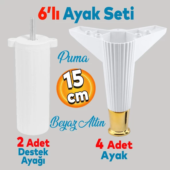 Elista 6'lı Set Mobilya Tv Ünitesi Yükseltici M8 Civatalı Destek Ayağı Ayakları 15 Cm Beyaz Altın ürün görseli 1