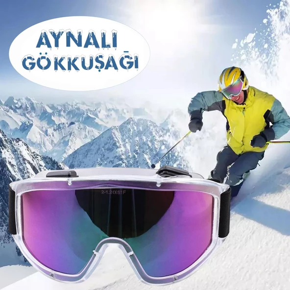 Kayak Gözlüğü Aynalı Gökkuşağı Ventilli Güneş Kar Koruyucu Gözlük UV Korumalı Snowboard Glasses Gözlük ürün görseli 1