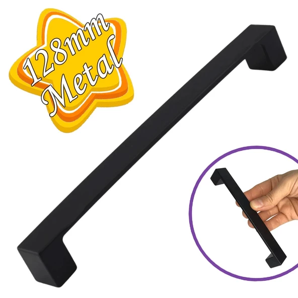 Bihter Düz Kulp 128 mm Siyah Mutfak Kulpu Çekmece Dolap Kapak Kulbu Metal  Mobilya Dolabı Kulpları ürün görseli 1