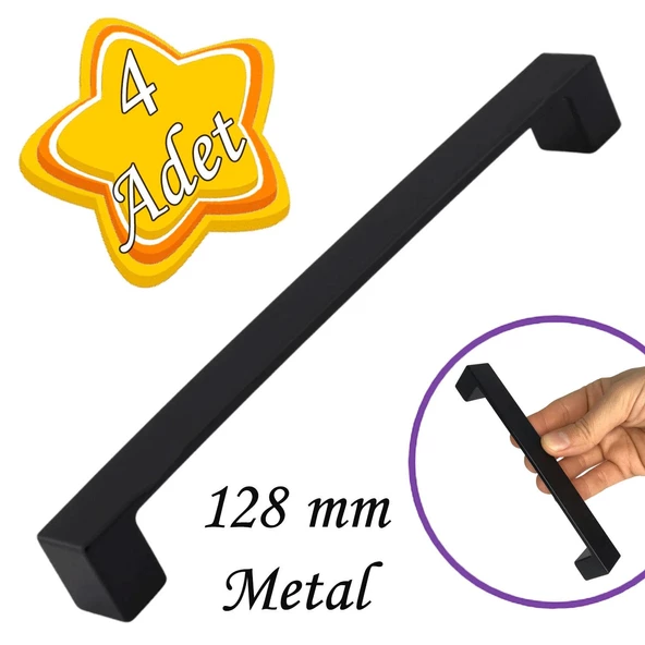 4 Adet Bihter Düz Kulp 128 mm Siyah Mutfak Kulpu Çekmece Dolap Kapak Kulbu Metal  Mobilya Dolabı K. ürün görseli 1