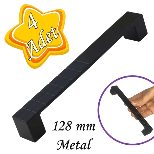 4 Adet Bihter Desenli Kulp 128 mm Siyah Mutfak Kulpu Çekmece Dolap Kapak Kulbu Metal  Mobilya Dolabı ürün görseli 1
