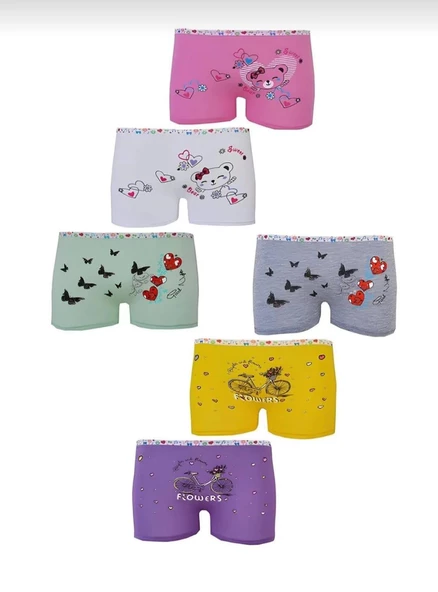 TUTKU 0181 KIZ ÇOCUK DESENLİ BOXER 6 ADET ürün görseli 1