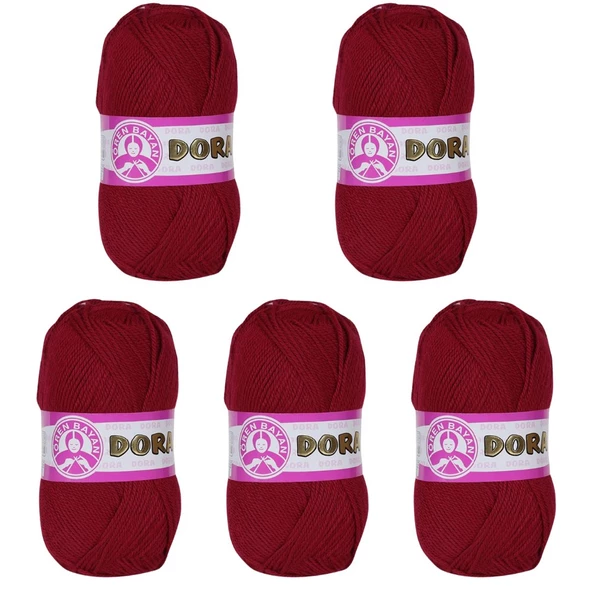 Ören Bayan Dora Örgü İpi - Koyu Kırmızı - 5'Li Paket - ( Renk Kodu : 034 ) ürün görseli 1