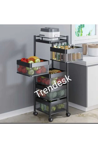 TRENDESK 5 Katlı Lux  Mat Siyah Metal Patates Soğan Sebze Meyve Sepeti Sebzelik ürün görseli 1