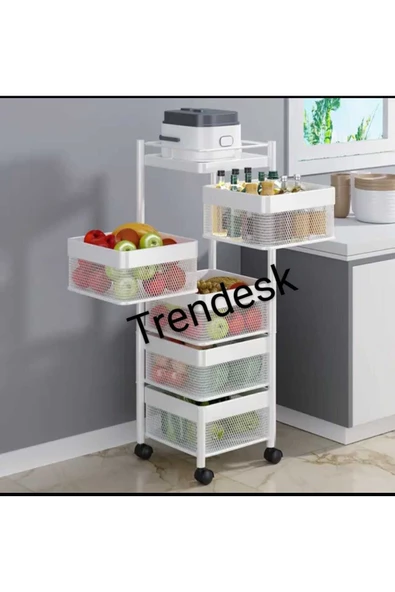 TRENDESK 5 Katlı Lux Beyaz  Metal Patates Soğan Sebze Meyve Sepeti Sebzelik ürün görseli 1