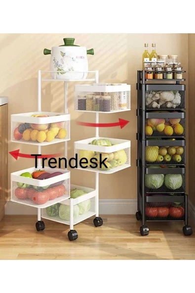 TRENDESK 5 Katlı Luxx  Beyaz  Metal Patates Soğan Sebze Meyve Sepeti Sebzelik Tekerlekli ürün görseli 1