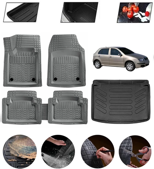 Skoda Fabia Hatchback 1999-2007 Uyumlu Paspas Araca Özel Bagaj Havuzu MBS Gri ürün görseli 1