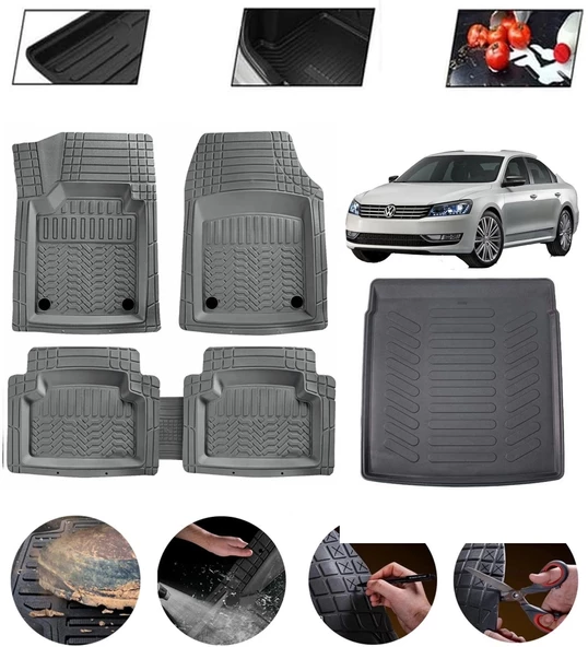 Volkswagen Passat B6 2005-2010 Uyumlu Paspas Araca Özel Bagaj Havuzu MBS Gri ürün görseli 1