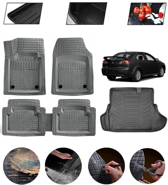 Mitsubishi Lancer 2008-2025 Uyumlu Paspas Araca Özel Bagaj Havuzu MBS Gri ürün görseli 1