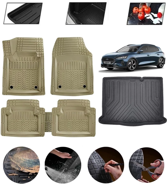 Ford Focus 5 Sedan İnce Stepneli Uyumlu Paspas Araca Özel Bagaj Havuzu MBS Bej ürün görseli 1