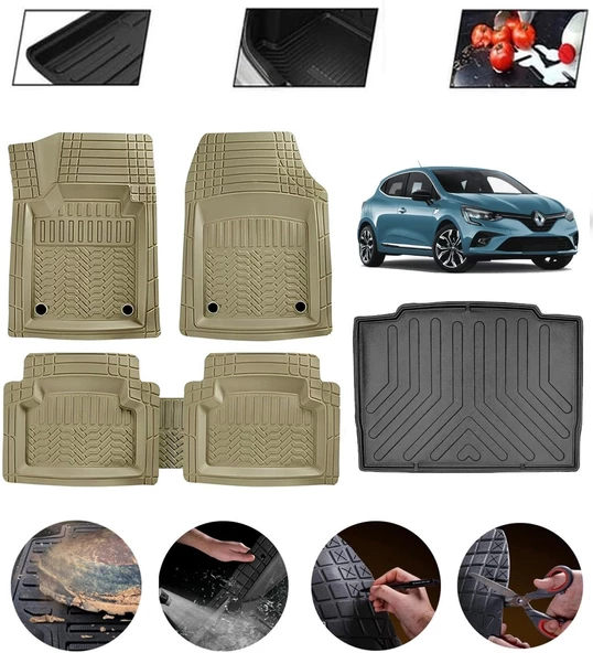 Renault Clio 5 2019-2023 Uyumlu Paspas Araca Özel Bagaj Havuzu MBS Bej ürün görseli 1