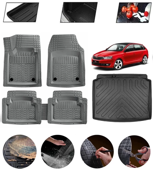 Skoda Rapid Spaceback 2012 Sonrası Uyumlu Paspas Araca Özel Bagaj Havuzu MBS Gri ürün görseli 1